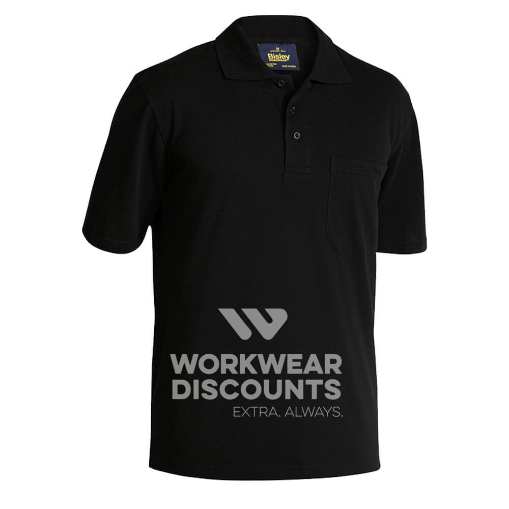 Bisley BK1290 Polyester Cotton Polo Pocket Short Sleeve Black