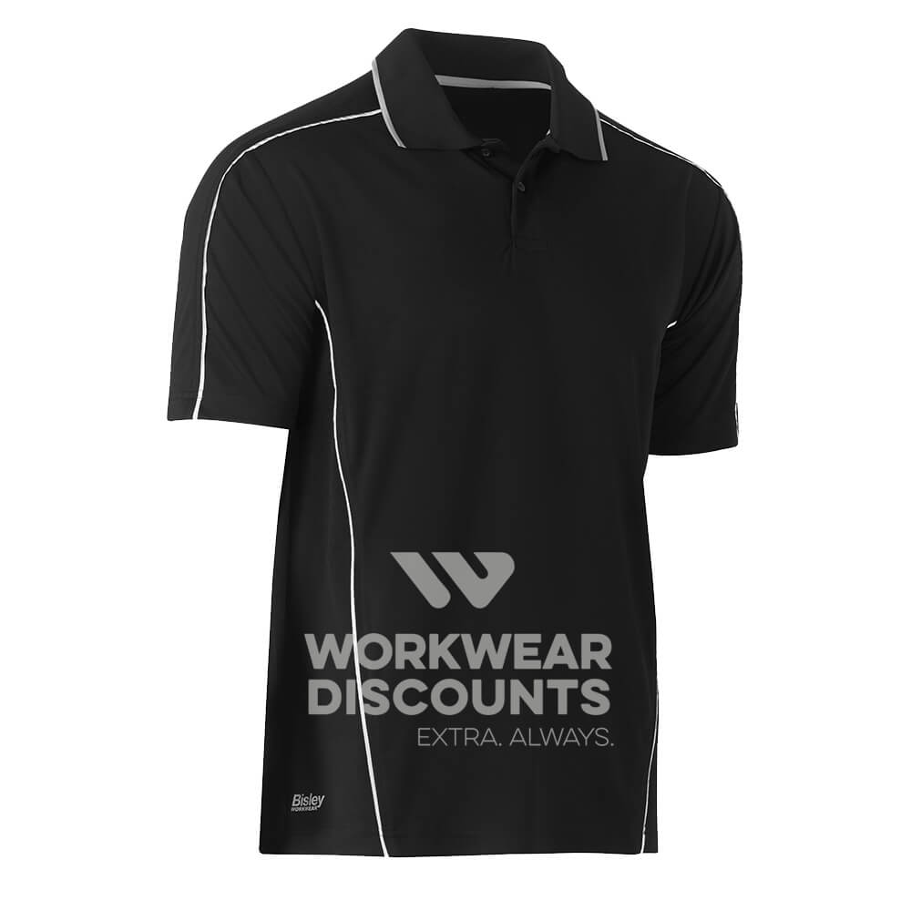Bisley BK1425 Cool Mesh Polo Shirt with Reflective Piping Short Sleeve Black Front