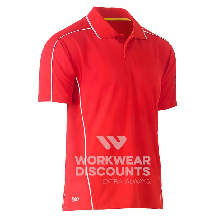 Bisley BK1425 Cool Mesh Polo Shirt with Reflective Piping Short Sleeve Red Front