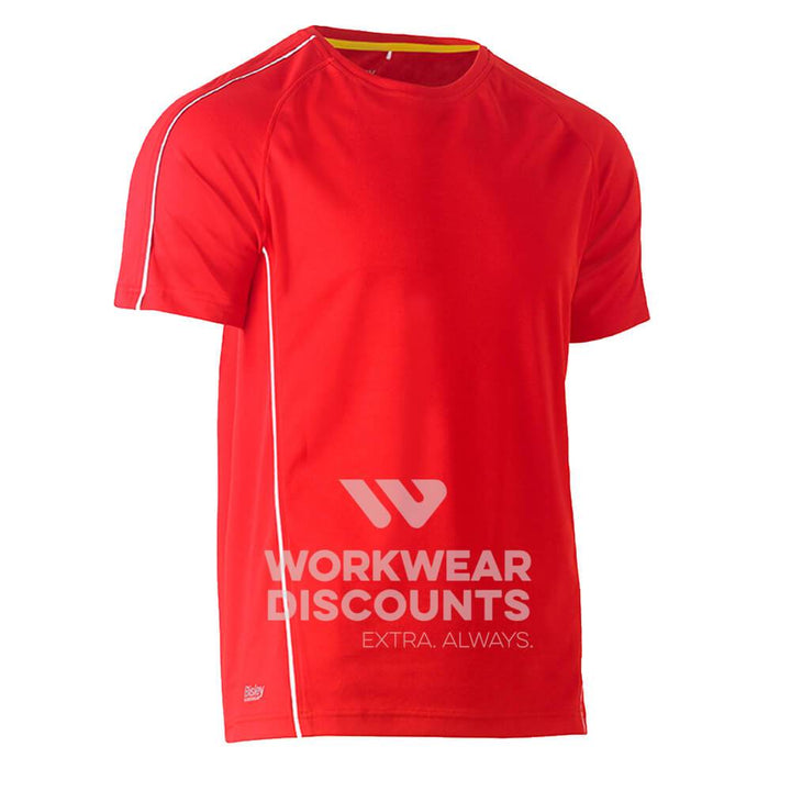 Bisley BK1426 Cool Mesh Tee Shirt with Reflective Piping Short Sleeve Red Front