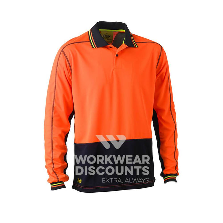 Bisley BK6219 Two Tone Hi-Vis Polyester Mesh Polo Long Sleeve Orange Navy Front