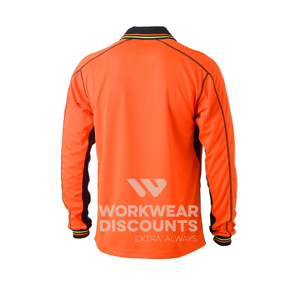 Bisley BK6219 Two Tone Hi-Vis Polyester Mesh Polo Long Sleeve Orange Navy Back