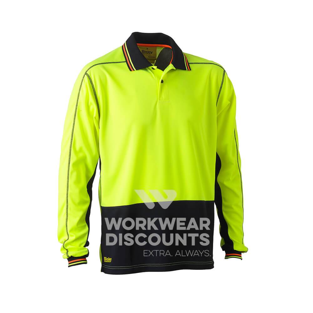 Bisley BK6219 Two Tone Hi-Vis Polyester Mesh Polo Long Sleeve Yellow Navy Front