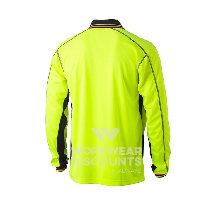 Bisley BK6219 Two Tone Hi-Vis Polyester Mesh Polo Long Sleeve Yellow Navy Back