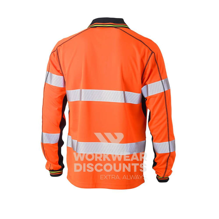 Bisley BK6219T Taped Two Tone Hi-Vis Polyester Mesh Polo Long Sleeve Orange Navy Back