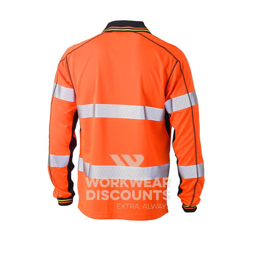 Bisley BK6219T Taped Two Tone Hi-Vis Polyester Mesh Polo Long Sleeve Orange Navy Back