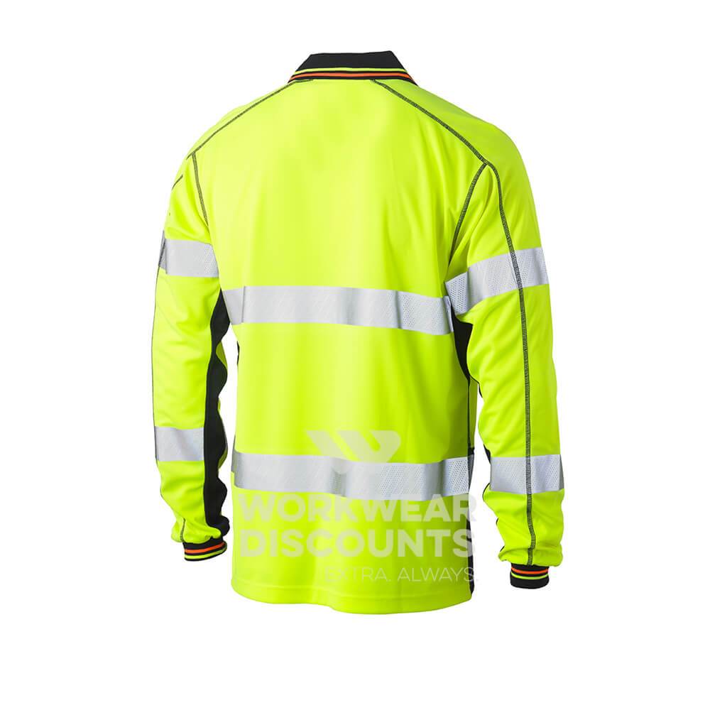 Bisley BK6219T Taped Two Tone Hi-Vis Polyester Mesh Polo Long Sleeve Yellow Navy Back