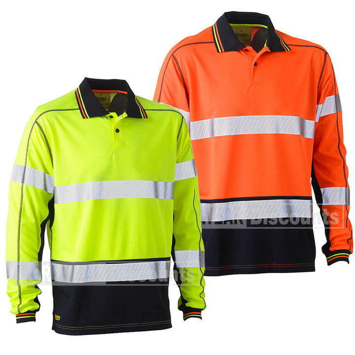 Bisley BK6219T Taped Two Tone Hi-Vis Polyester Mesh Polo Long Sleeve
