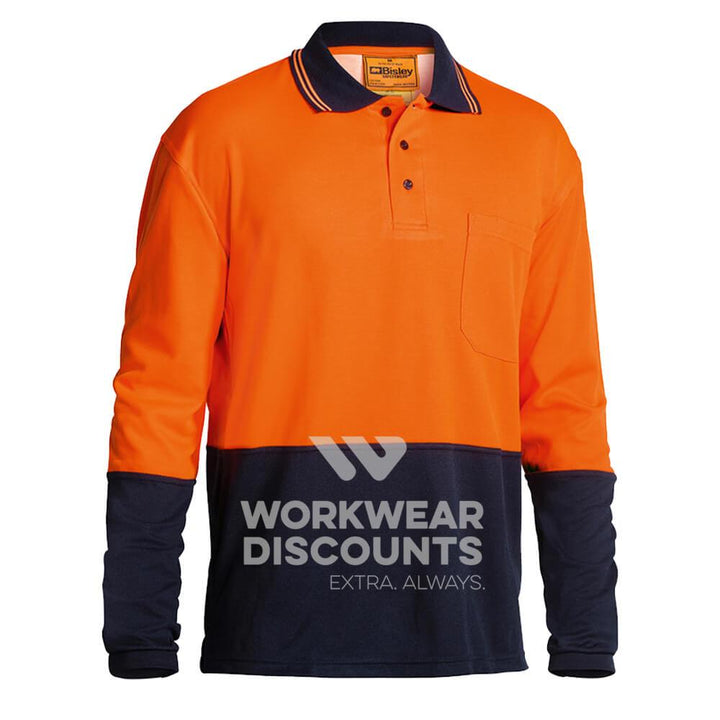 Bisley BK6234 Hi-Vis Cotton Backed Polo Long Sleeve Orange Navy