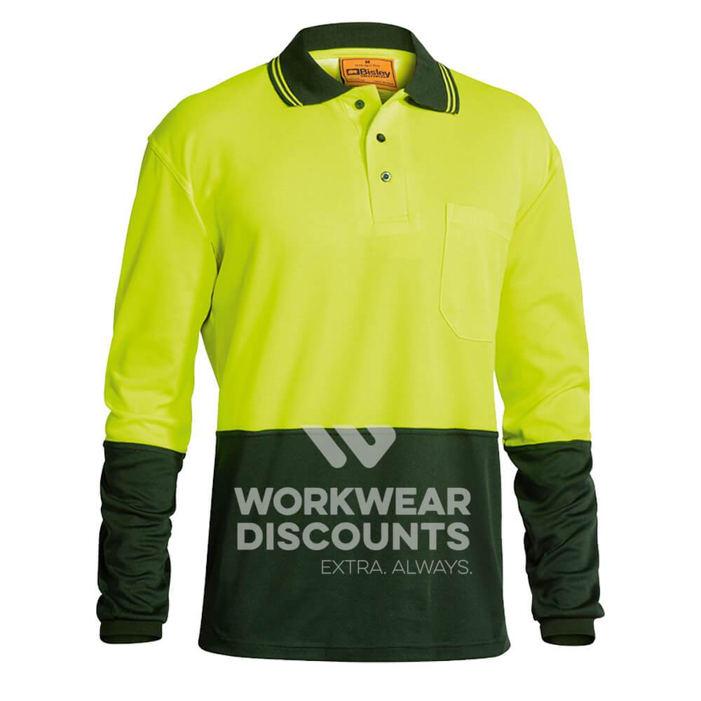 Bisley BK6234 Hi-Vis Cotton Backed Polo Long Sleeve Yellow Bottle