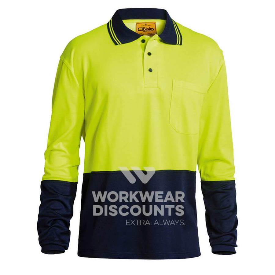 Bisley BK6234 Hi-Vis Cotton Backed Polo Long Sleeve Yellow Navy