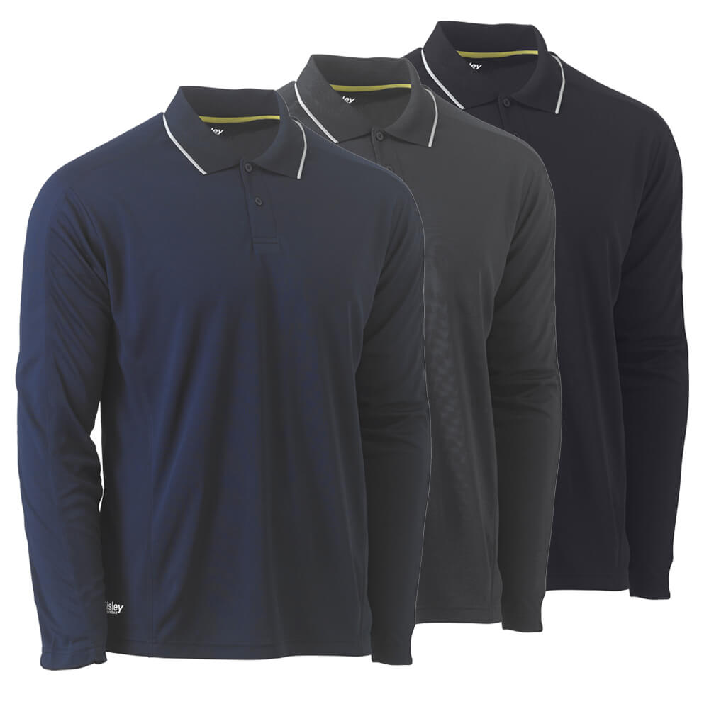 Bisley BK6425 Reflective Piping Cool Mesh Polo Shirt Long Sleeve