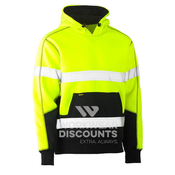 Bisley BK6619T Hi-Vis Taped Pullover Polar Fleece Hoodie Yellow Navy Front