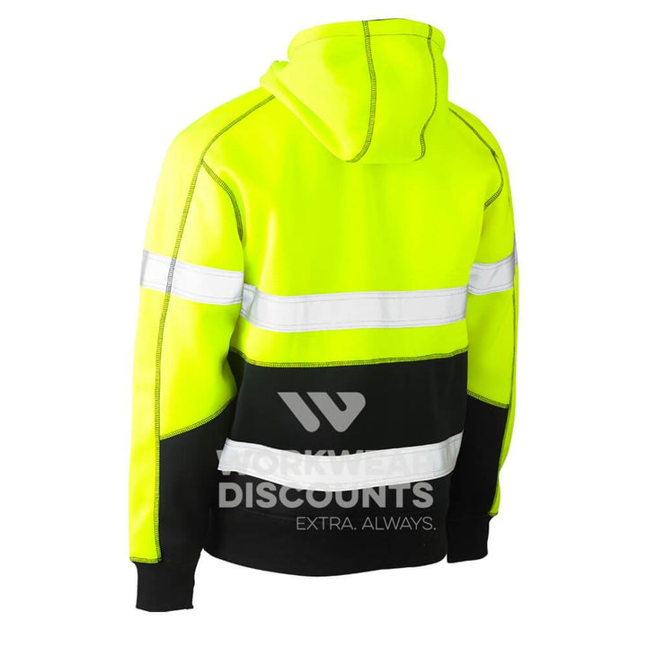 Bisley BK6619T Hi-Vis Taped Pullover Polar Fleece Hoodie Yellow Navy Back