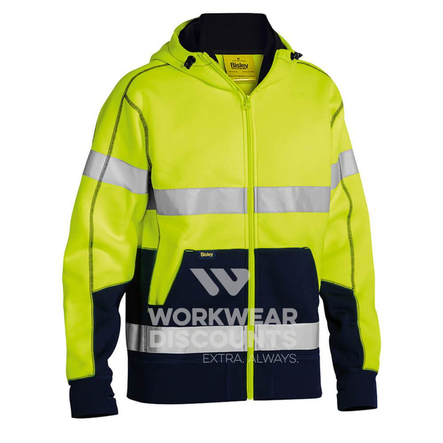 Bisley BK6819T Hi-Vis Taped Polar Fleece Hoodie Yellow Navy Front