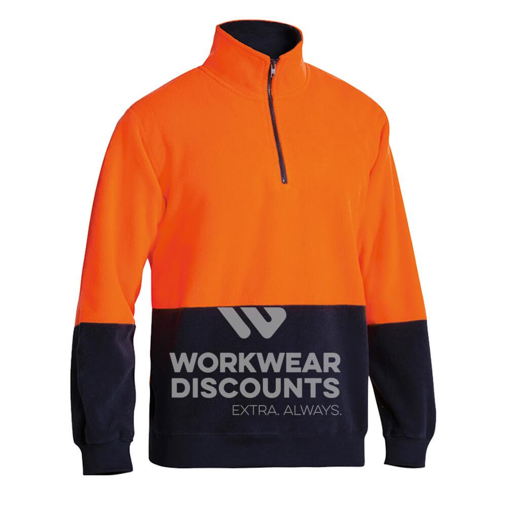 Bisley BK6889 Hi-Vis Quarter Zip Polar Fleece Jumper Orange Navy
