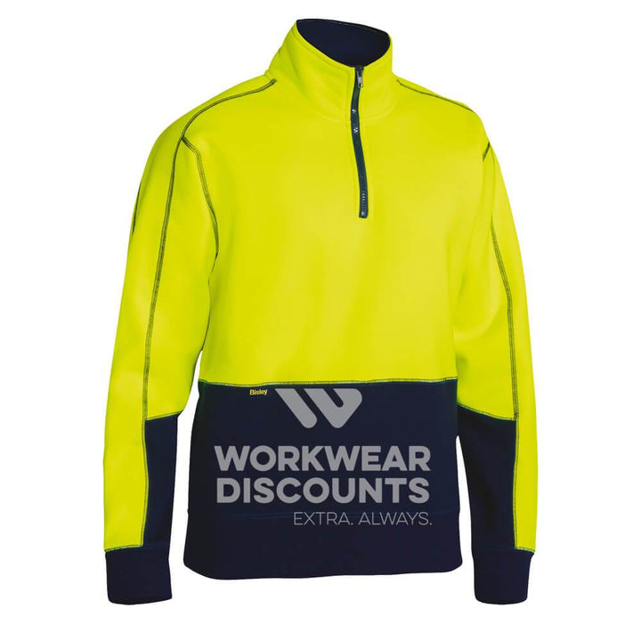 Bisley BK6989 Hi-Vis Quarter-Zip Polar Fleece Pullover Jumper Yellow Navy Front