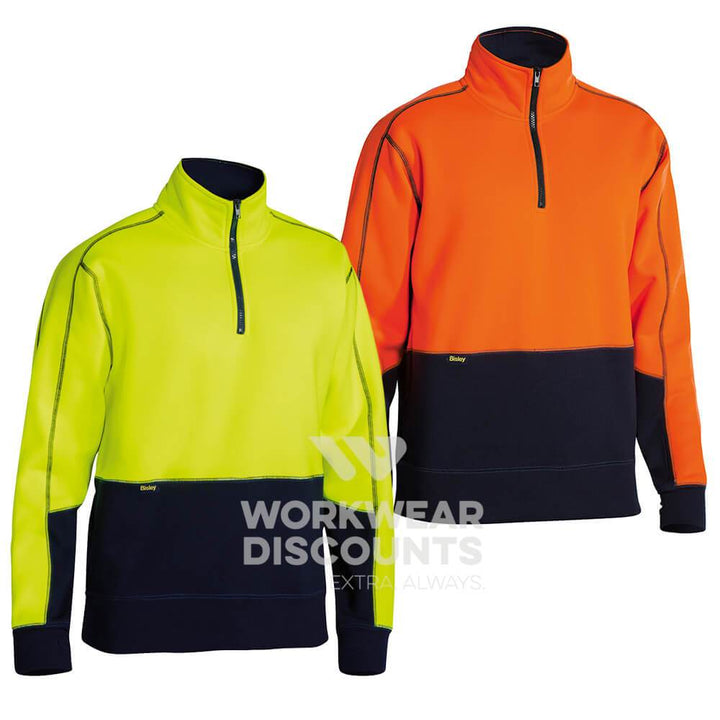 Bisley BK6989 Hi-Vis Quarter-Zip Polar Fleece Pullover Jumper