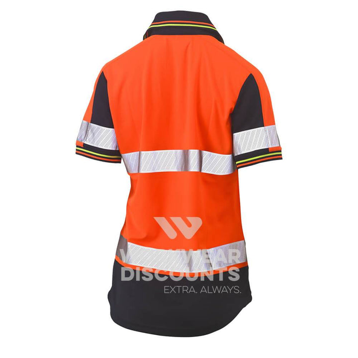 Bisley BKL1225T Womens Hi-Vis Taped V-Neck Polo Short Sleeve Orange Navy Back
