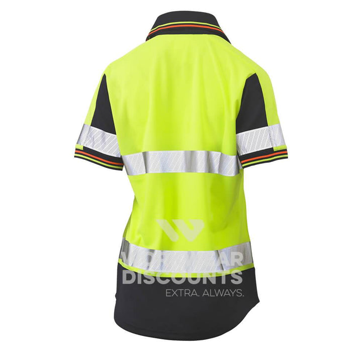 Bisley BKL1225T Womens Hi-Vis Taped V-Neck Polo Short Sleeve Yellow Navy Back