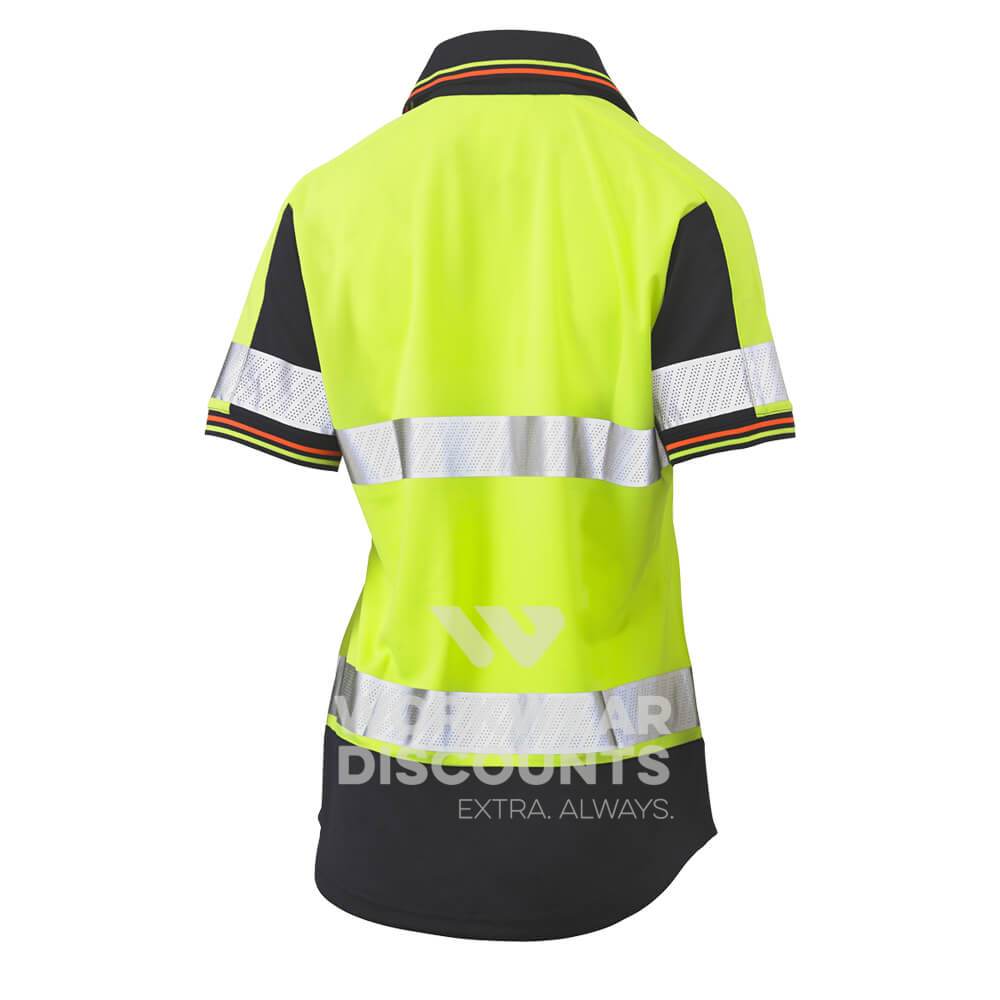 Bisley BKL1225T Womens Hi-Vis Taped V-Neck Polo Short Sleeve Yellow Navy Back