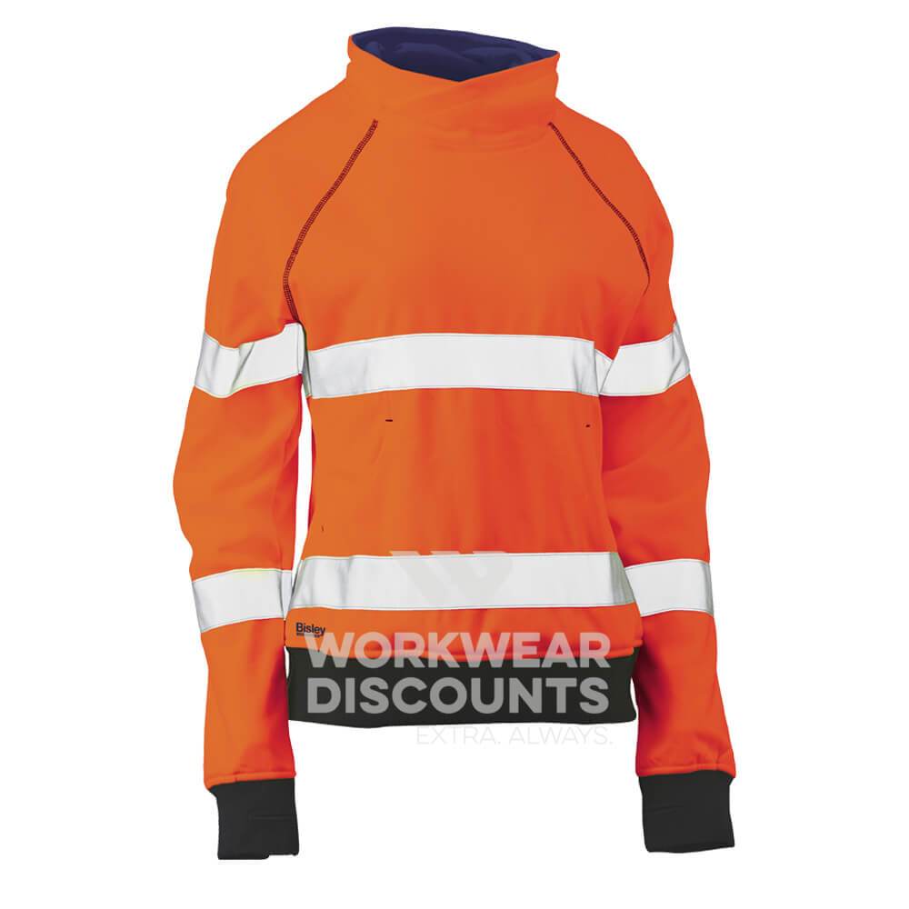 Bisley BKL6818T Womens Hi-Vis Taped Fleece Jumper Orange Navy Front