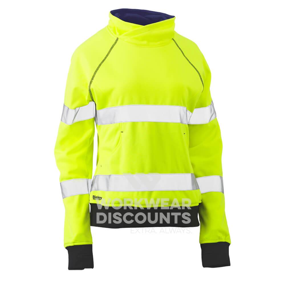 Bisley BKL6818T Womens Hi-Vis Taped Fleece Jumper Yellow Navy Front