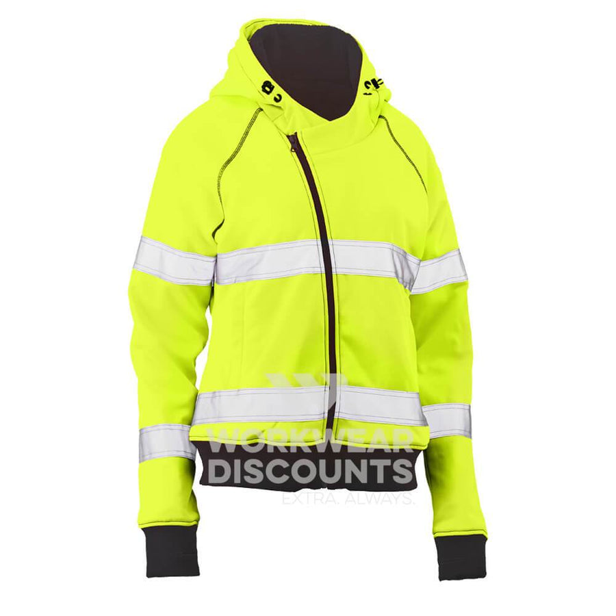 Bisley BKL6819T Womens Hi-Vis Taped Fleece Hoodie Yellow Navy Front