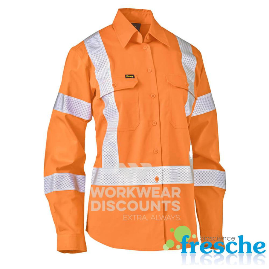 Bisley BL6166XT Womens Hi-Vis X Taped Lightweight Drill Shirt Rail Orange Rail Orange Front