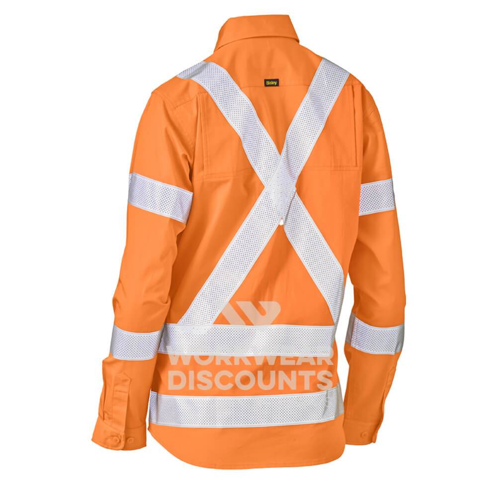 Bisley BL6166XT Womens Hi-Vis X Taped Lightweight Drill Shirt Rail Orange Rail Orange Back