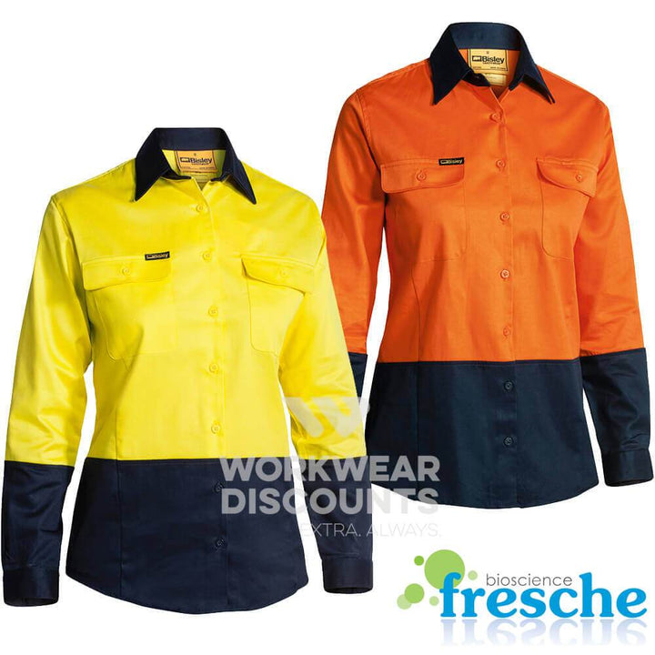 Bisley BL6267 Ladies Hi-Vis Cotton Drill Shirt Long Sleeve