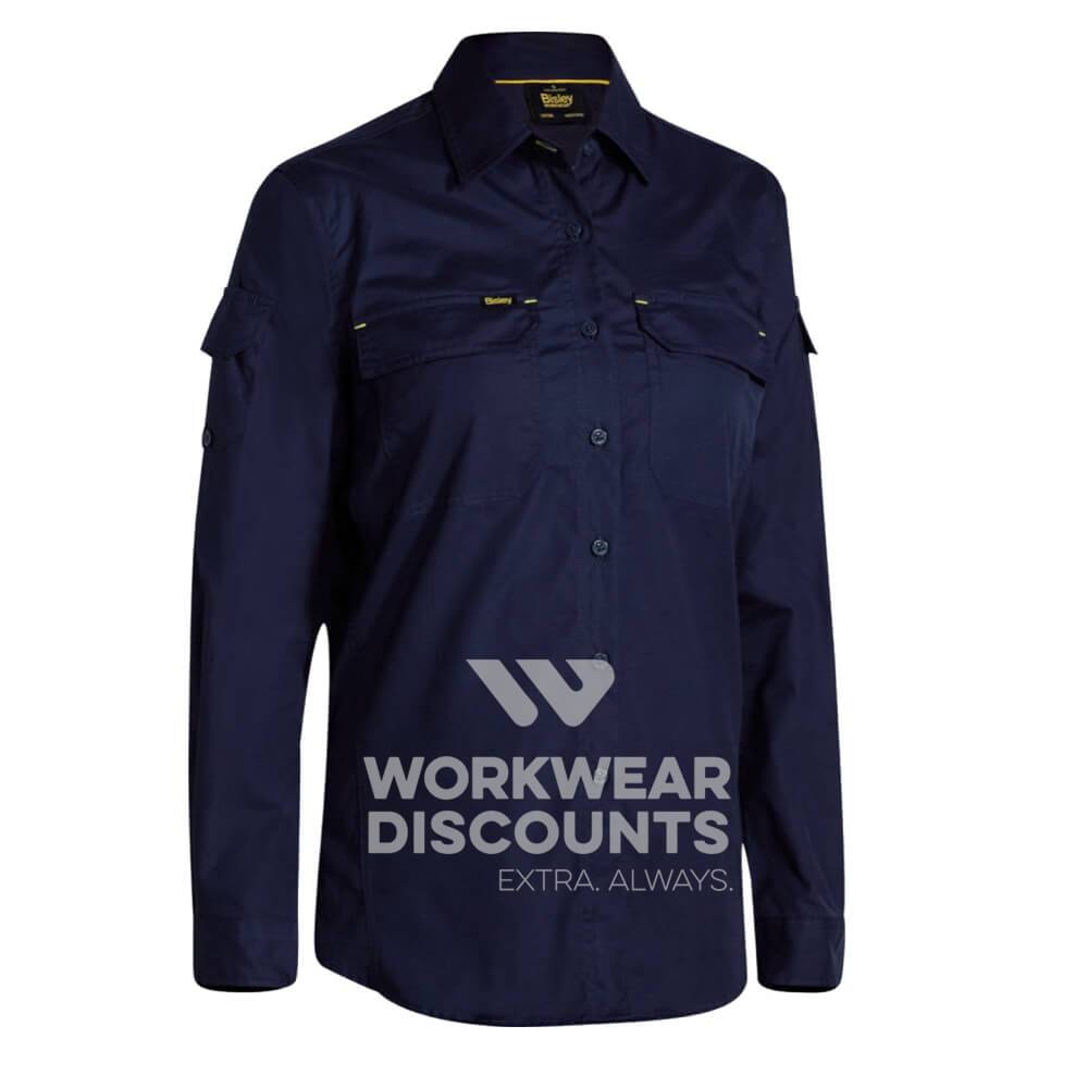Bisley BL6414 Ladies Airflow Ripstop Vented Work Shirt Long Sleeve Navy Front