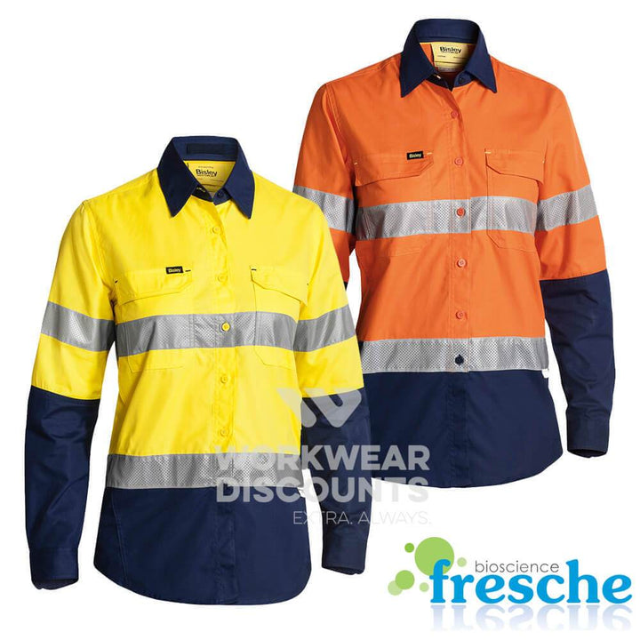 Bisley BL6415T Ladies Hi-Vis Taped Airflow Ripstop Vented Work Shirt Long Sleeve