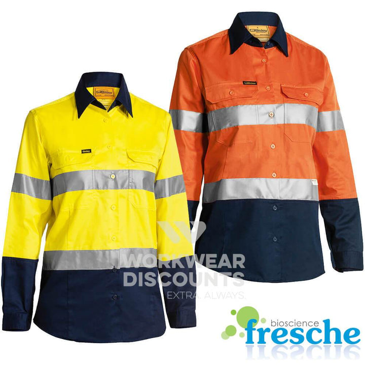 Bisley BL6896 Ladies Hi-Vis Taped Lightweight Cotton Drill Shirt Long Sleeve