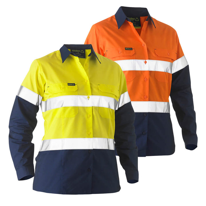 Bisley BL6996T Ladies Hi-Vis Taped Recycled Drill Shirt