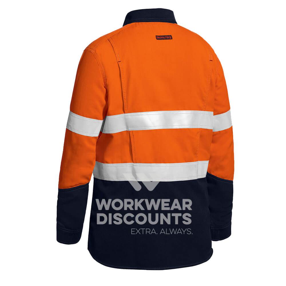 Bisley BLC8075T Ladies TenCate Tecasafe Plus Two Tone Hi-Vis Taped Closed Front Vented FR Shirt Orange Navy Back