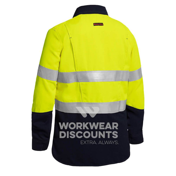 Bisley BLC8075T Ladies TenCate Tecasafe Plus Two Tone Hi-Vis Taped Closed Front Vented FR Shirt Yellow Navy Back
