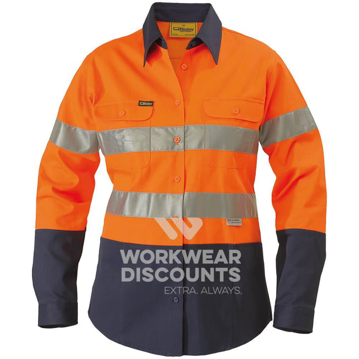 Bisley BLT6456 Ladies Hi-Vis Taped Cotton Drill Shirt Long Sleeve Orange