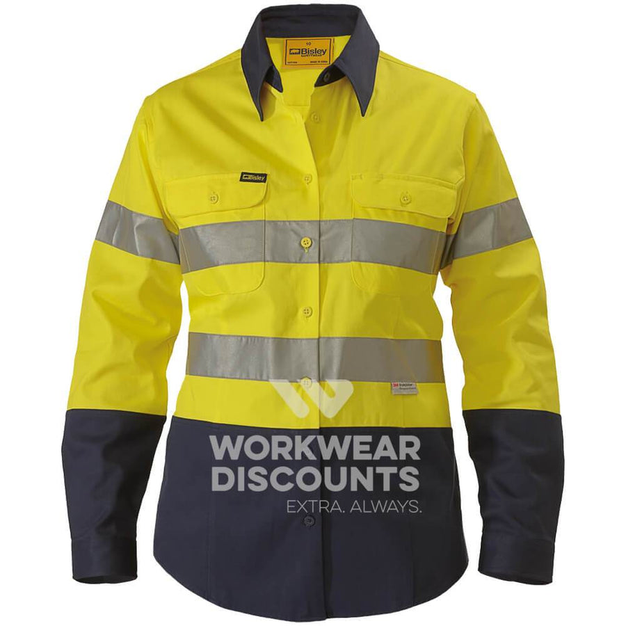 Bisley BLT6456 Ladies Hi-Vis Taped Cotton Drill Shirt Long Sleeve Yellow