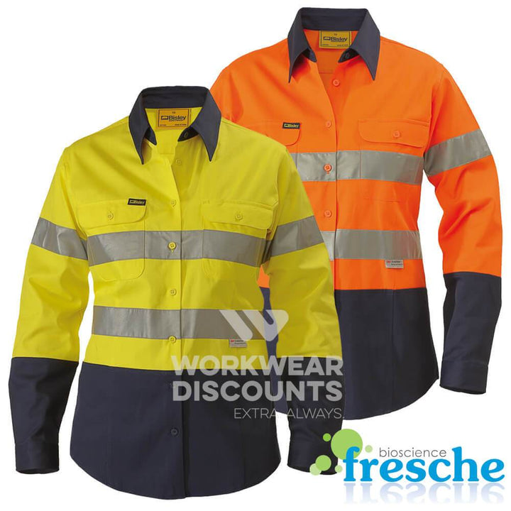 Bisley BLT6456 Ladies Hi-Vis Taped Cotton Drill Shirt Long Sleeve