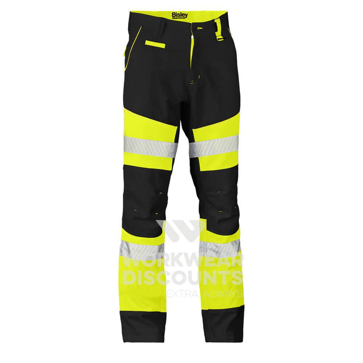 Bisley BP6412T Hi-Vis Contrast Biomotion Taped Pant Black Yellow Front