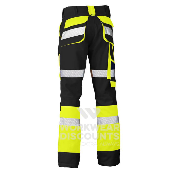 Bisley BP6412T Hi-Vis Contrast Biomotion Taped Pant Black Yellow Back