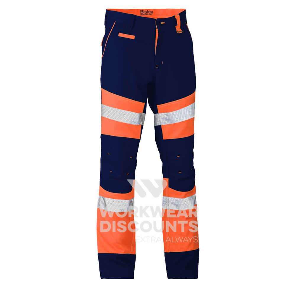 Bisley BP6412T Hi-Vis Contrast Biomotion Taped Pant Navy Orange Front