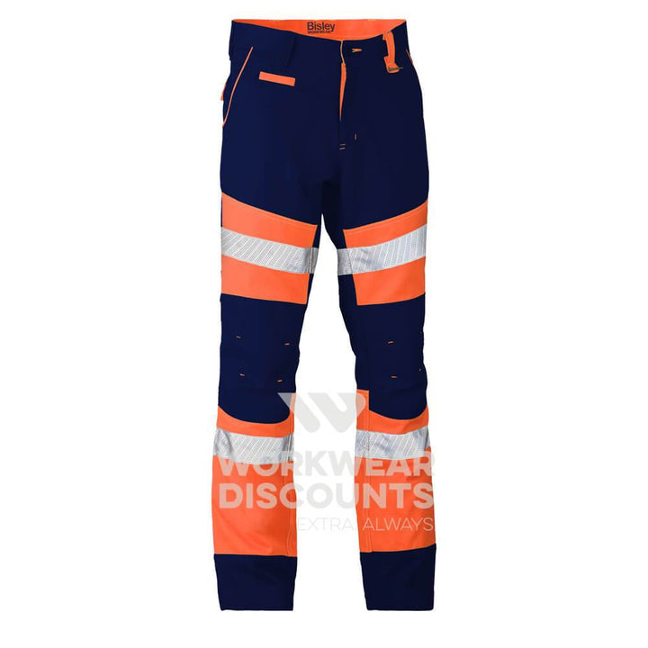 Bisley BP6412T Hi-Vis Contrast Biomotion Taped Pant Navy Orange Front