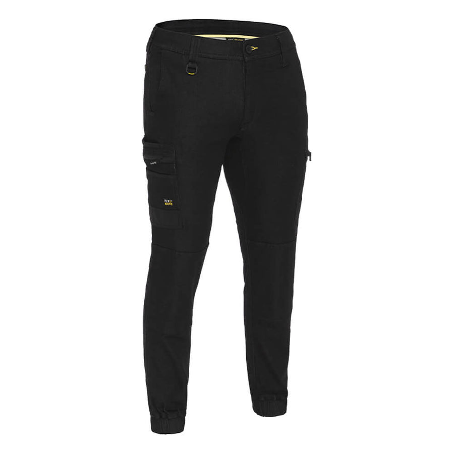 Bisley BPC6335 Stretch Denim Cargo Cuffed Pants Black Front