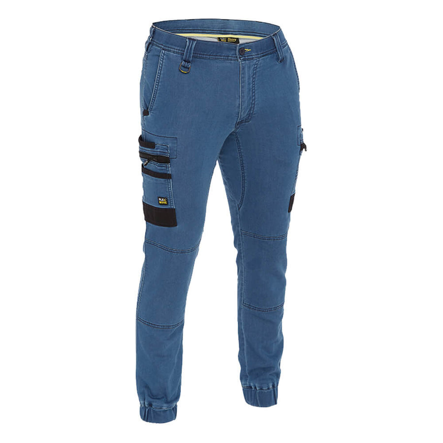 Bisley BPC6335 Stretch Denim Cargo Cuffed Pants Light Denim Front