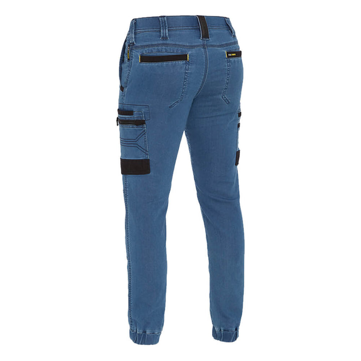 Bisley BPC6335 Stretch Denim Cargo Cuffed Pants Light Denim Back