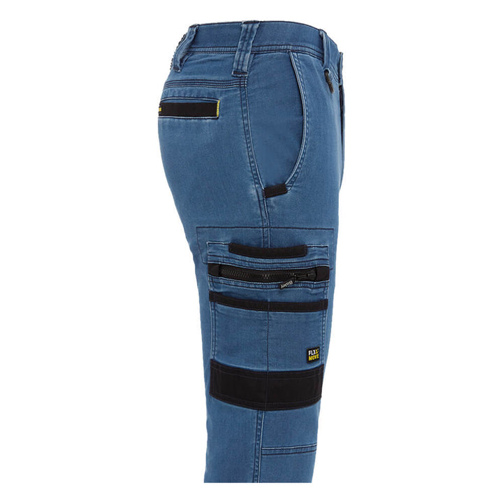 Bisley BPC6335 Stretch Denim Cargo Cuffed Pants Light Denim Side