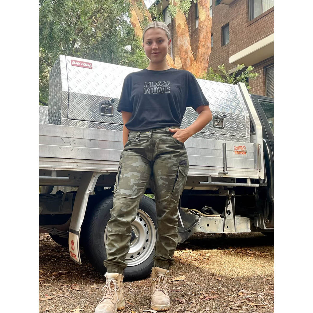 Bisley BPCL6337 Womens Flx & Move Stretch Camo Cargo Pants - Limited Edition Charcoal Honeycomb