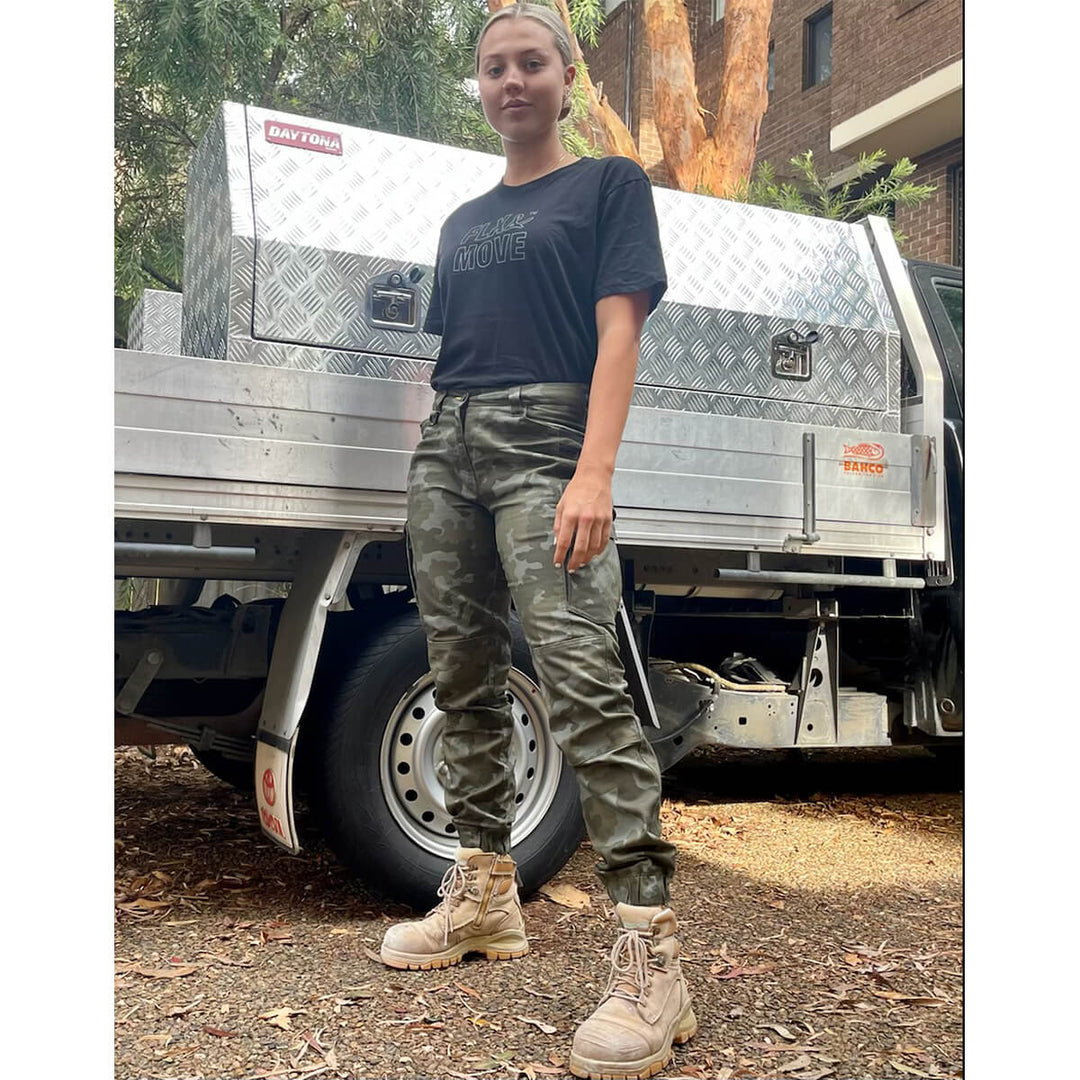 Bisley BPCL6337 Womens Flx & Move Stretch Camo Cargo Pants - Limited Edition Charcoal Honeycomb